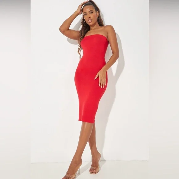 open lace back dress Ruby Bandeau Satin Midi Dress – Gabi Swimwear main image 1